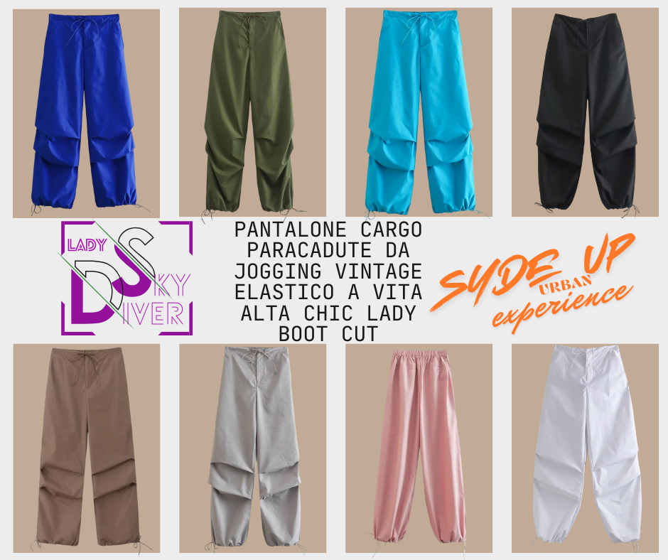 LADY SKY DIVER - Pantalone Cargo Paracadute Moda Donna Vintage