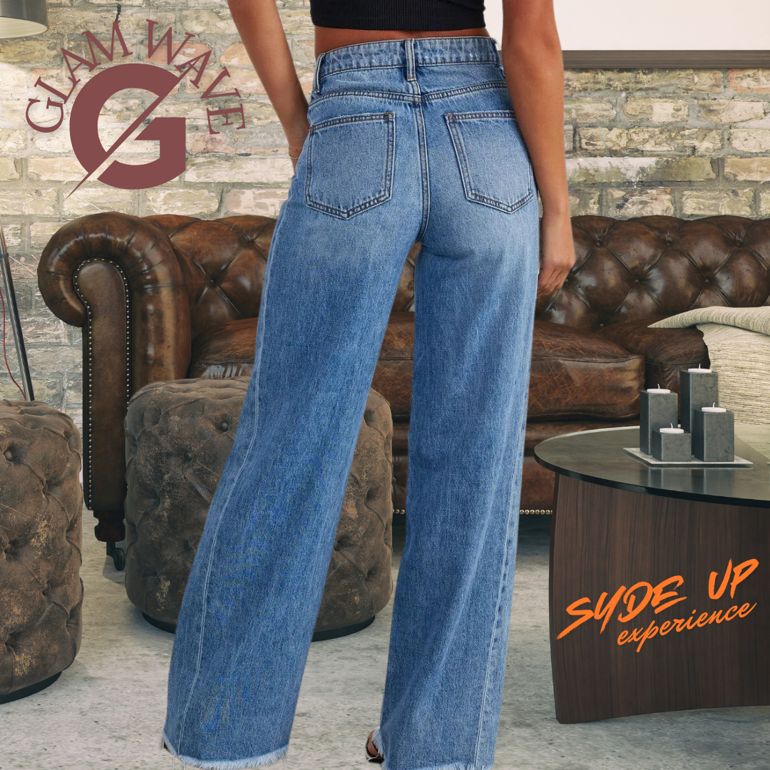 Jeans Large donna "GLAM WAVE" orli sfilacciati