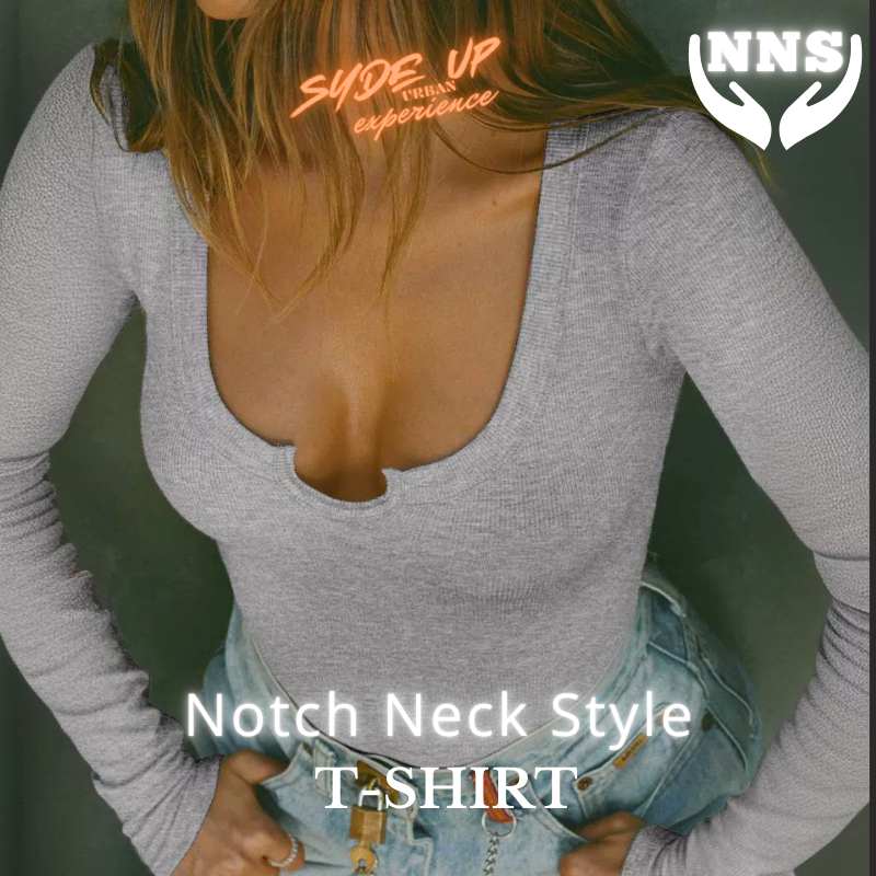 T-shirt Donna "NNS" in stile Notch Neck manica lunga