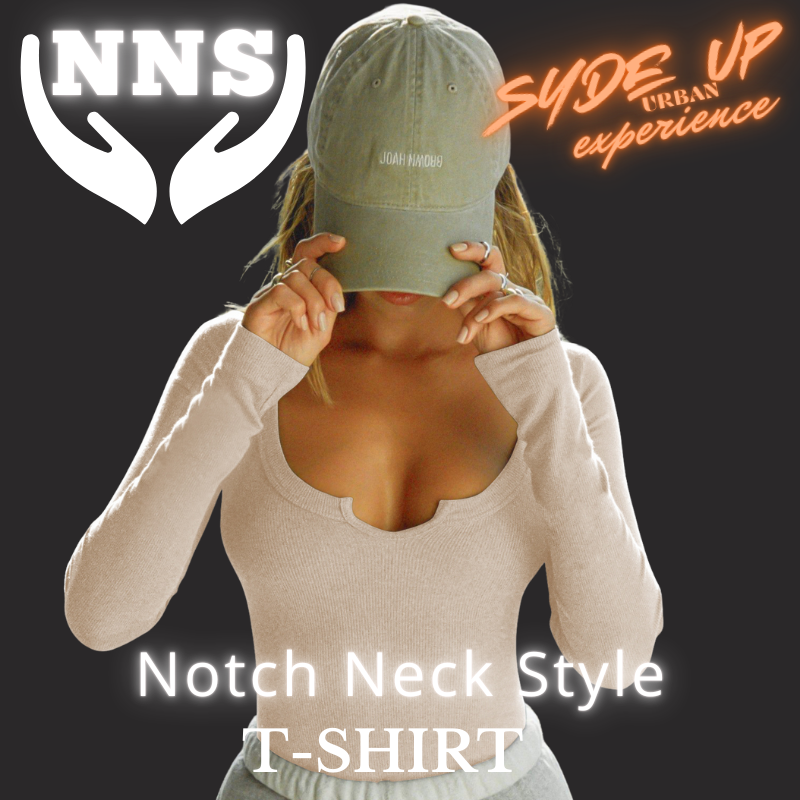 T-shirt Donna "NNS" in stile Notch Neck manica lunga