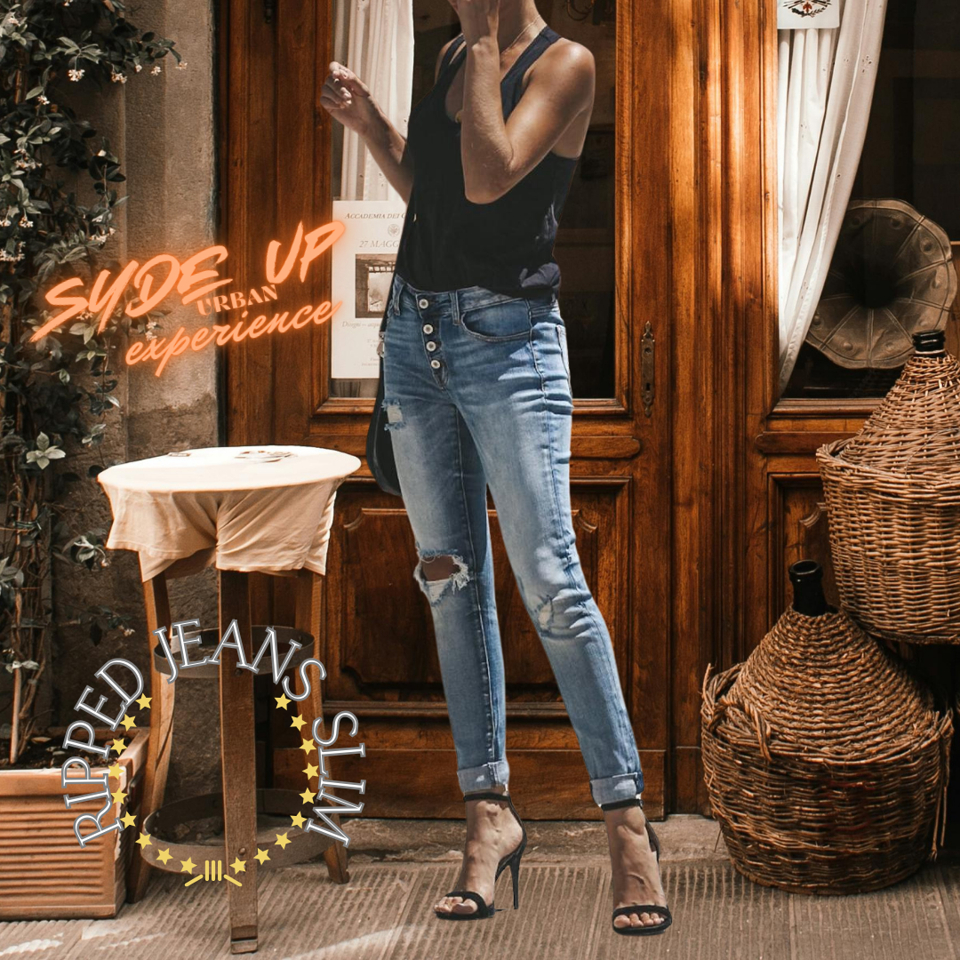 Jeans donna retrò "RIPPED JEANS SLIM"