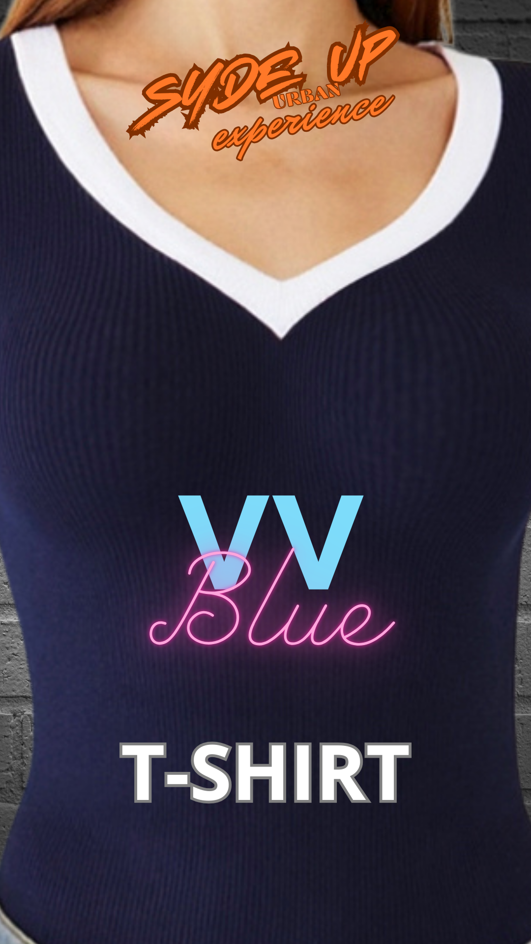 T-shirt Donna blu "VV Blue" manica lunga polsini bianchi