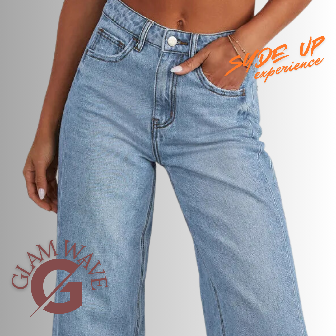 Jeans Large donna "GLAM WAVE" orli sfilacciati