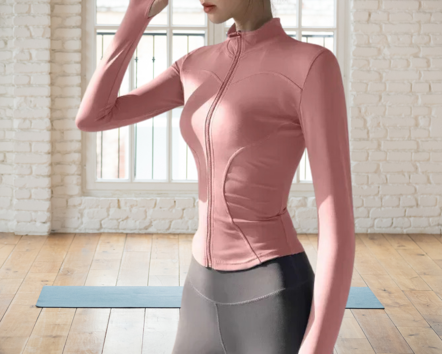 Giacca Top Fitness abbigliamento sportivo da donna Running Yoga Palestra a maniche lunghe con maniche a dito