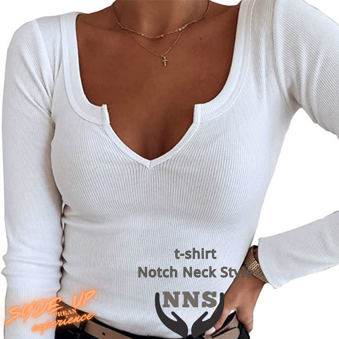 T-shirt Donna "NNS" in stile Notch Neck manica lunga