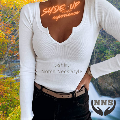 T-shirt Donna "NNS" in stile Notch Neck manica lunga