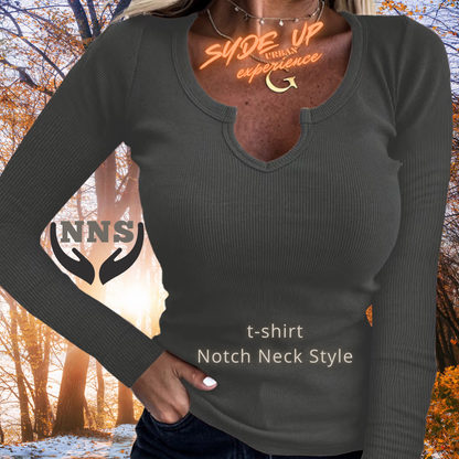 T-shirt Donna "NNS" in stile Notch Neck manica lunga