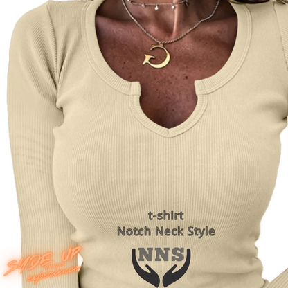 T-shirt Donna "NNS" in stile Notch Neck manica lunga